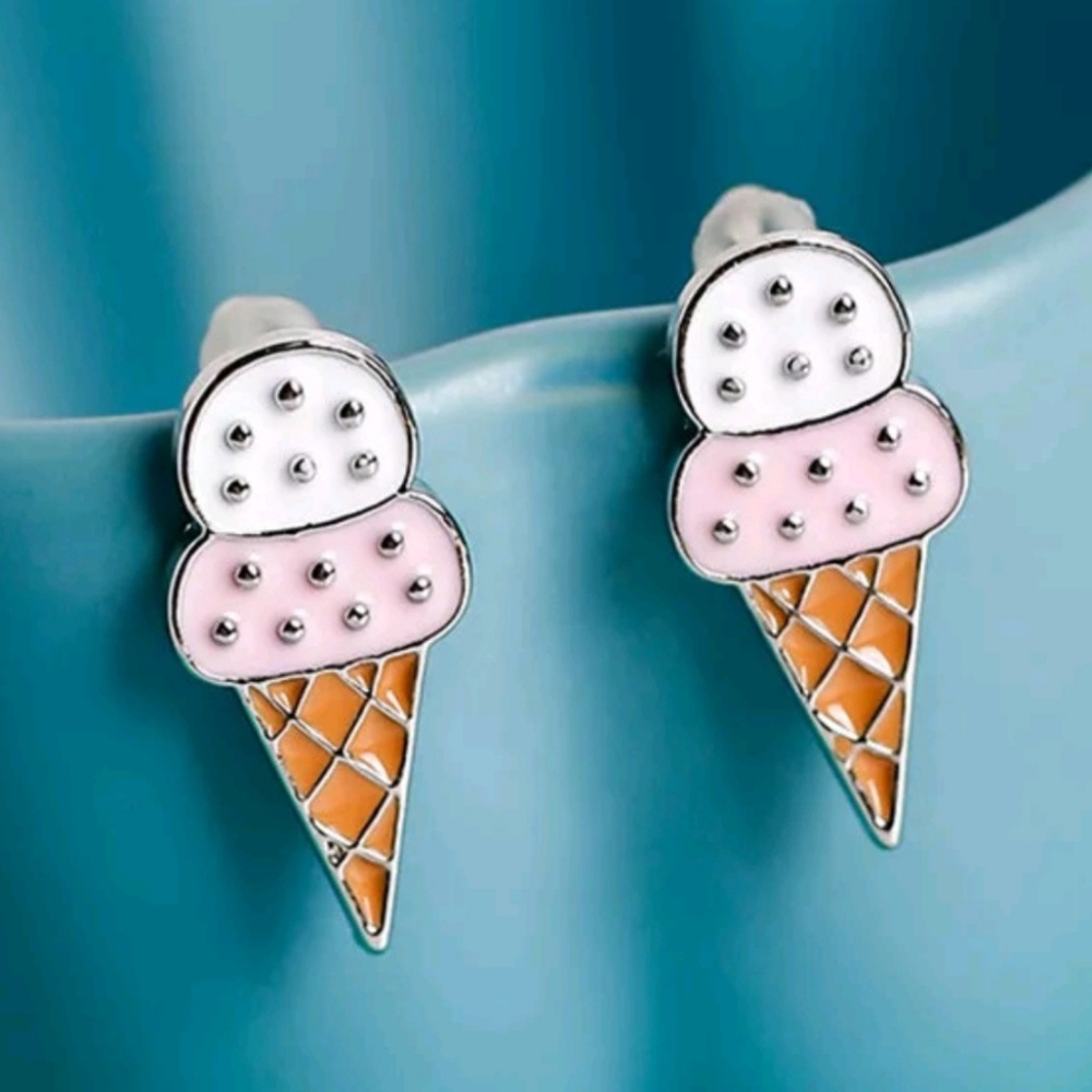 Pink Ice Cream Cone Stud Earrings